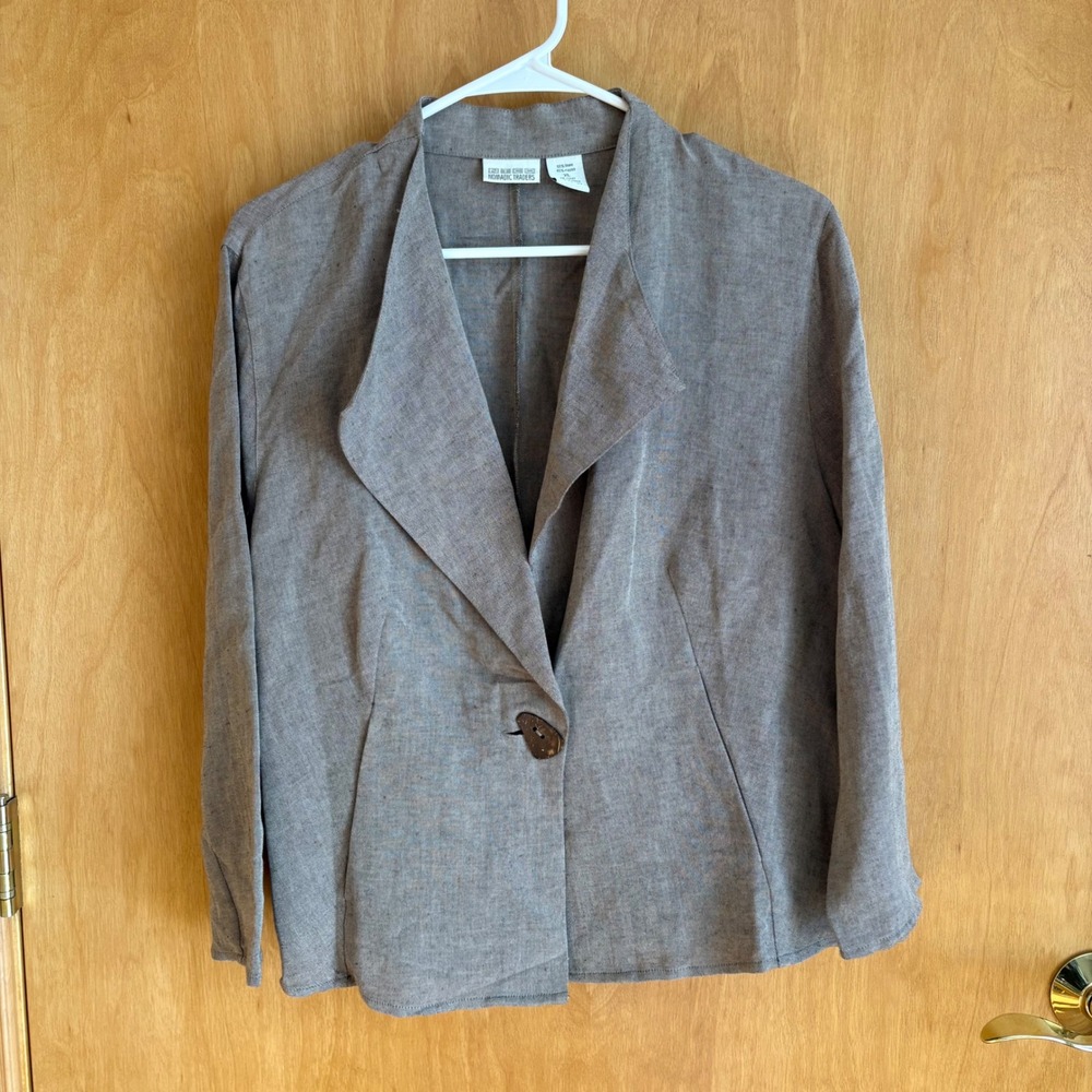 Nomadic‎ Traders Linen Blend Blazer Womens XL Brown Single Button Collarless